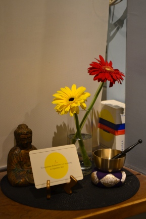 Mini shrine in the foyer of the New York City Shambhala Meditation Center.